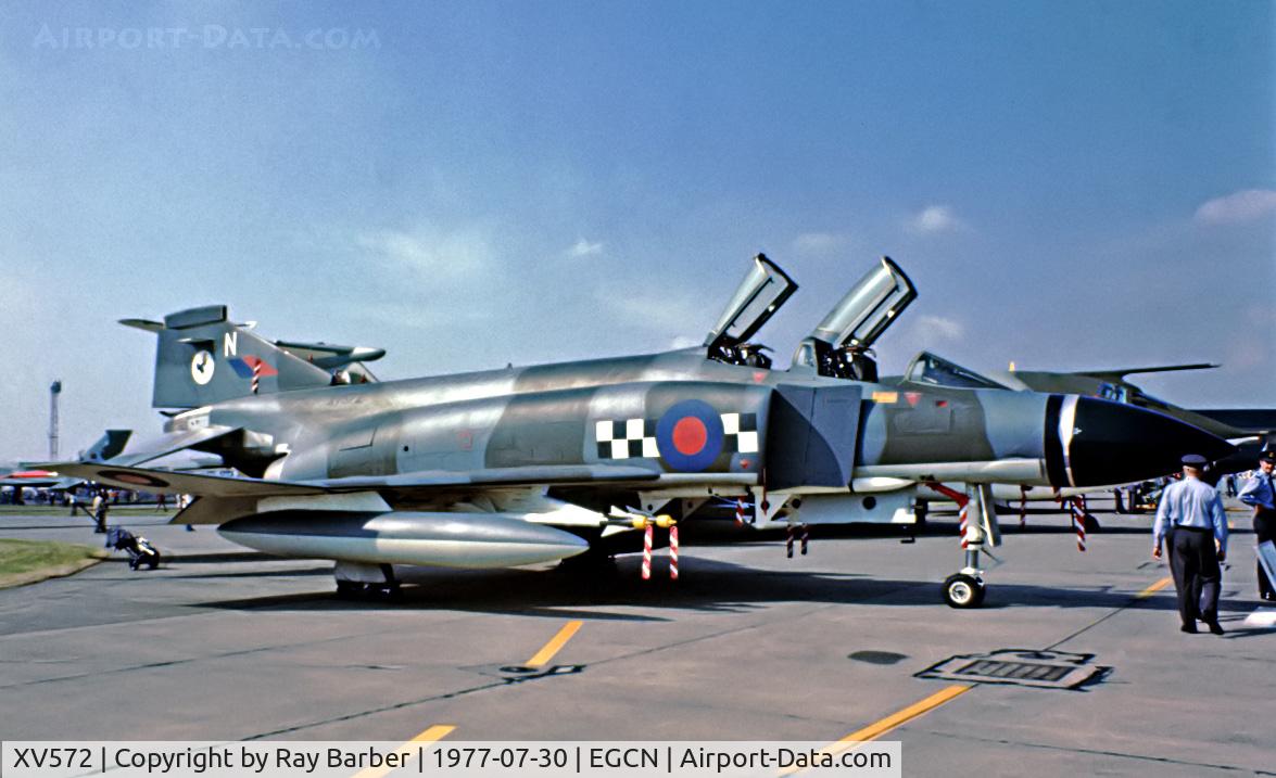 XV572, 1968 McDonnell Douglas Phantom FG1 C/N 9326/3042, XV572   McDonnell-Douglas F-4K Phantom II FG.1 [3042] (Royal Air Force) RAF Finningley~G 30/07/1977. From a slide.