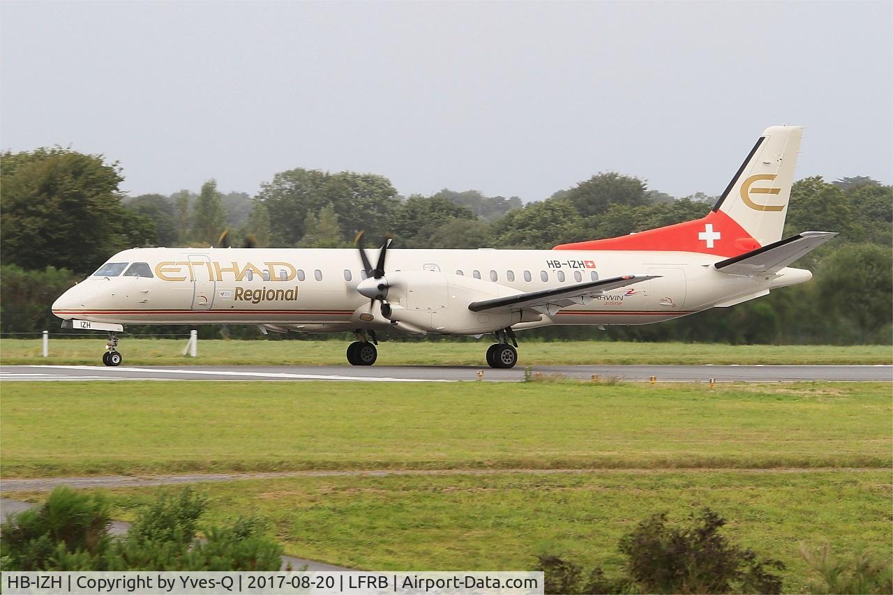 HB-IZH, 1994 Saab 2000 C/N 2000-011, Saab 2000, Take off run rwy 25L, Brest-Bretagne airport (LFRB-BES)