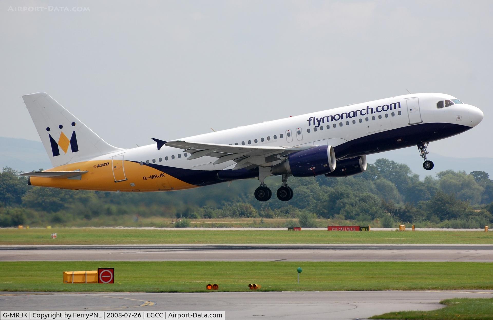 G-MRJK, 1999 Airbus A320-214 C/N 1081, Departure of Mornarch's Mr JK. I flew on this plane to MAN when it was operated by Dutchbird on behlaf of V Bird. Frame scrapped in Kemble 2015.