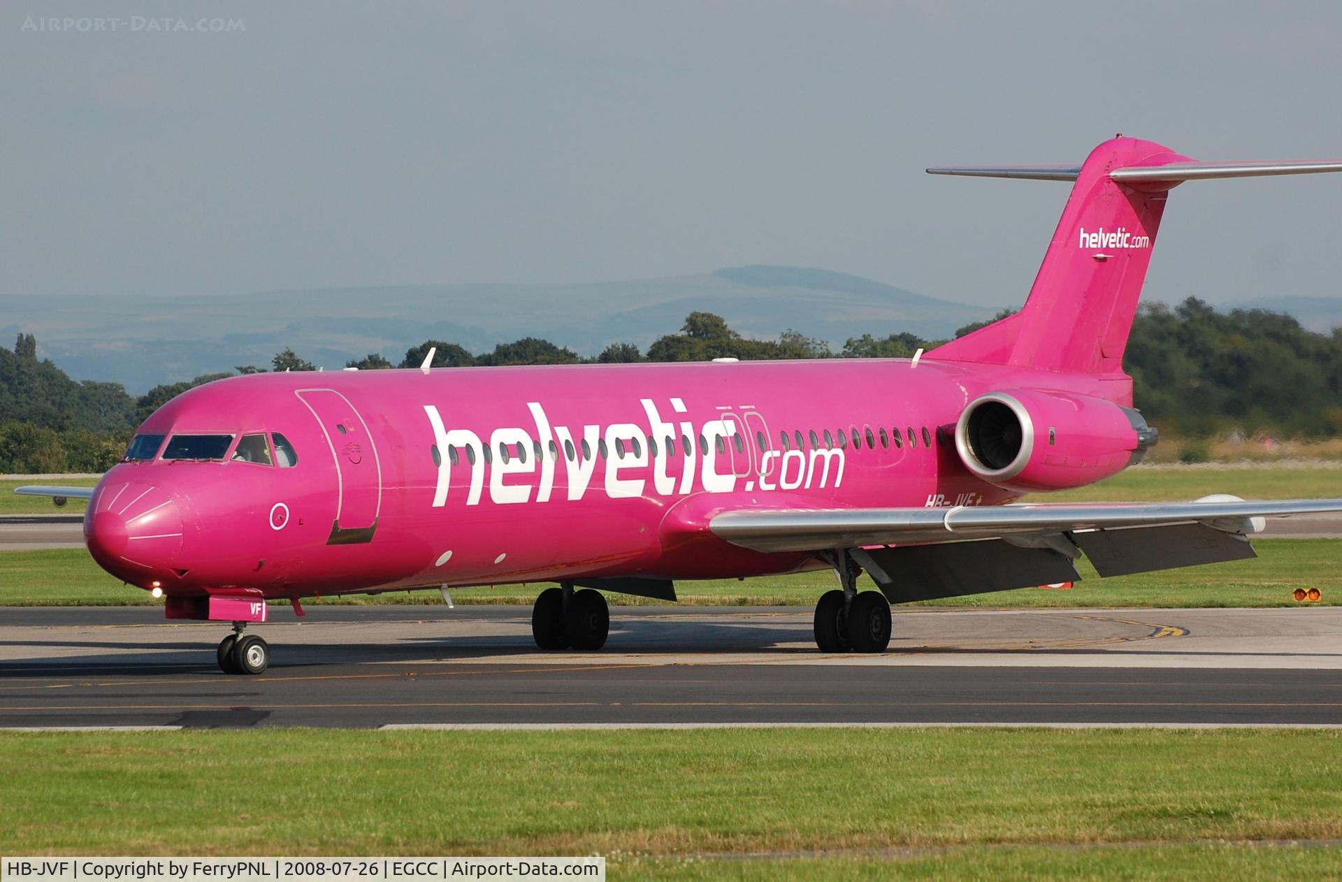 HB-JVF, 1993 Fokker 100 (F-28-0100) C/N 11466, Helvetic Fk100 arriving in MAN