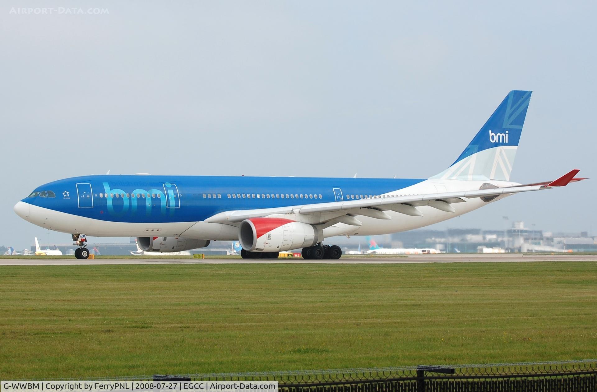 G-WWBM, 2001 Airbus A330-243 C/N 398, BMI A332 departing MAN