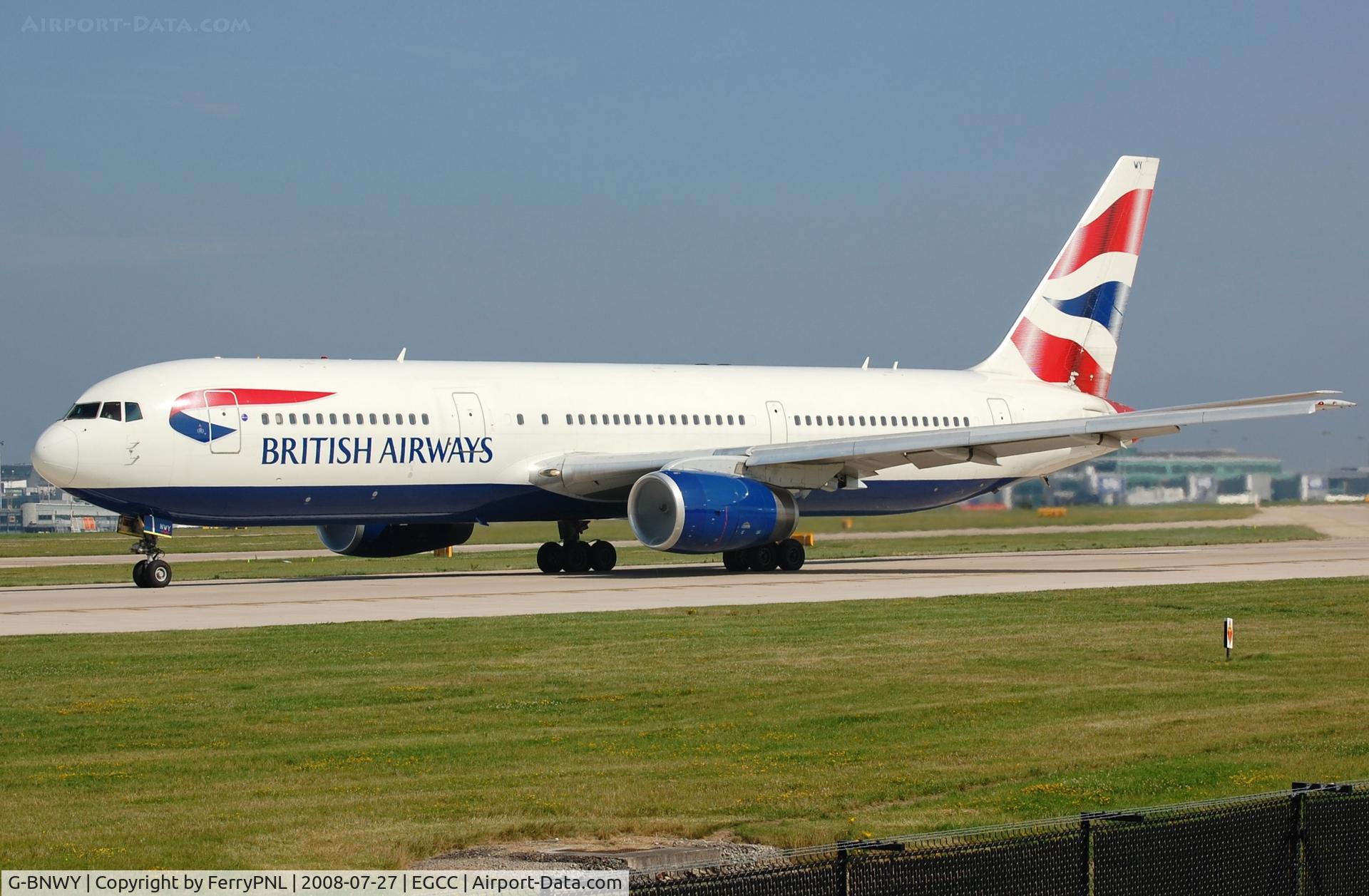 G-BNWY, 1996 Boeing 767-336 C/N 25834, Departure to JFK. Aircraft scrapped in 2017.