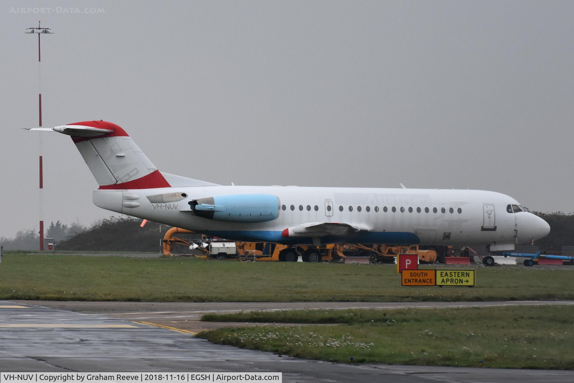 VH-NUV, 1995 Fokker 70 (F-28-0070) C/N 11554, Parked at Norwich.