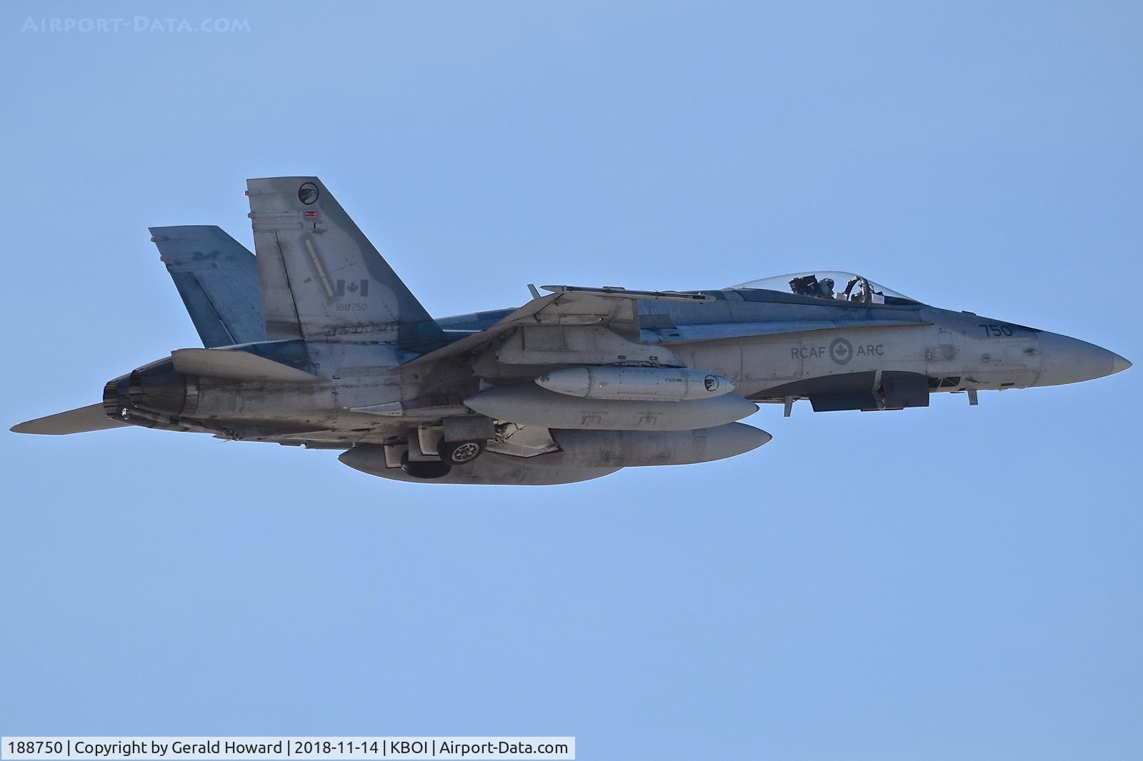 188750, McDonnell Douglas CF-188A Hornet C/N 0237/A188, Departing BOI. No. 9 Squadron, CB Cold Lake, Alberta, Canada.