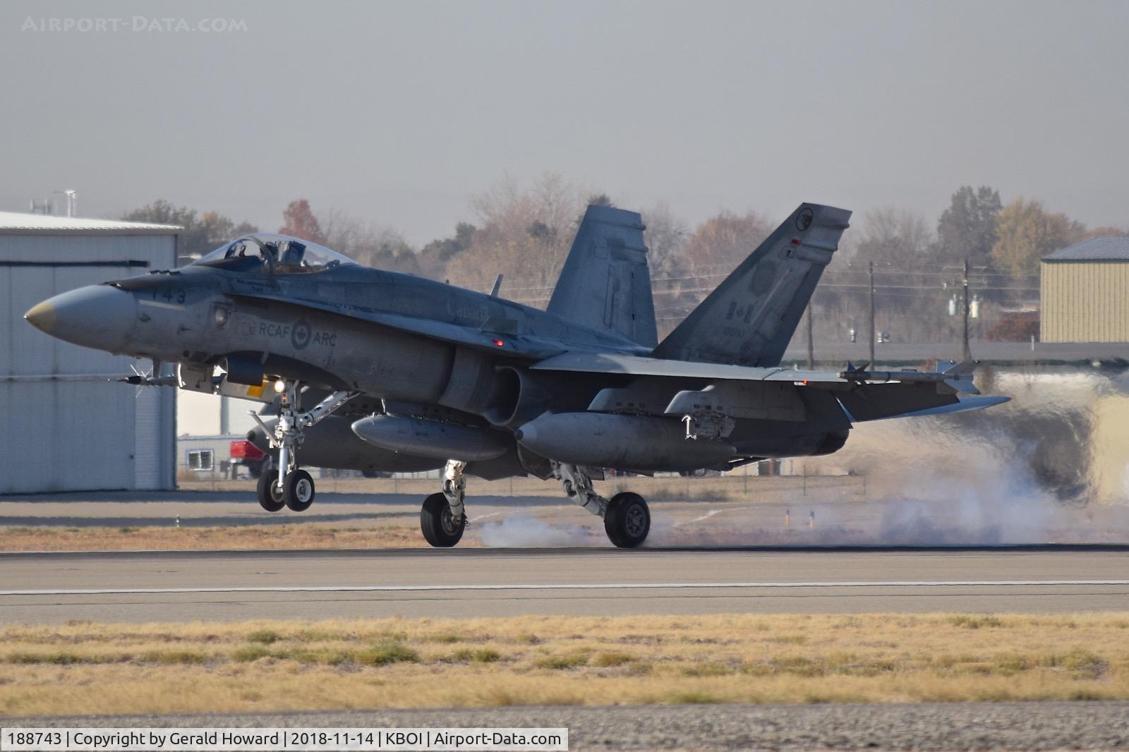 188743, McDonnell Douglas CF-188A Hornet C/N 0307, Landing RWY 10L.  No. 9 Squadron, CB Cold Lake, Alberta, Canada.