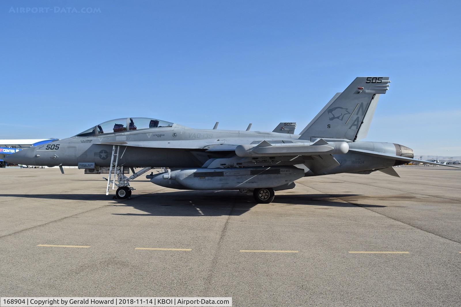 168904, Boeing EA-18G Growler C/N G-102, Parked on the north GA ramp.  VAQ-139 “Cougars”  NAS Whidbey Island, WA.