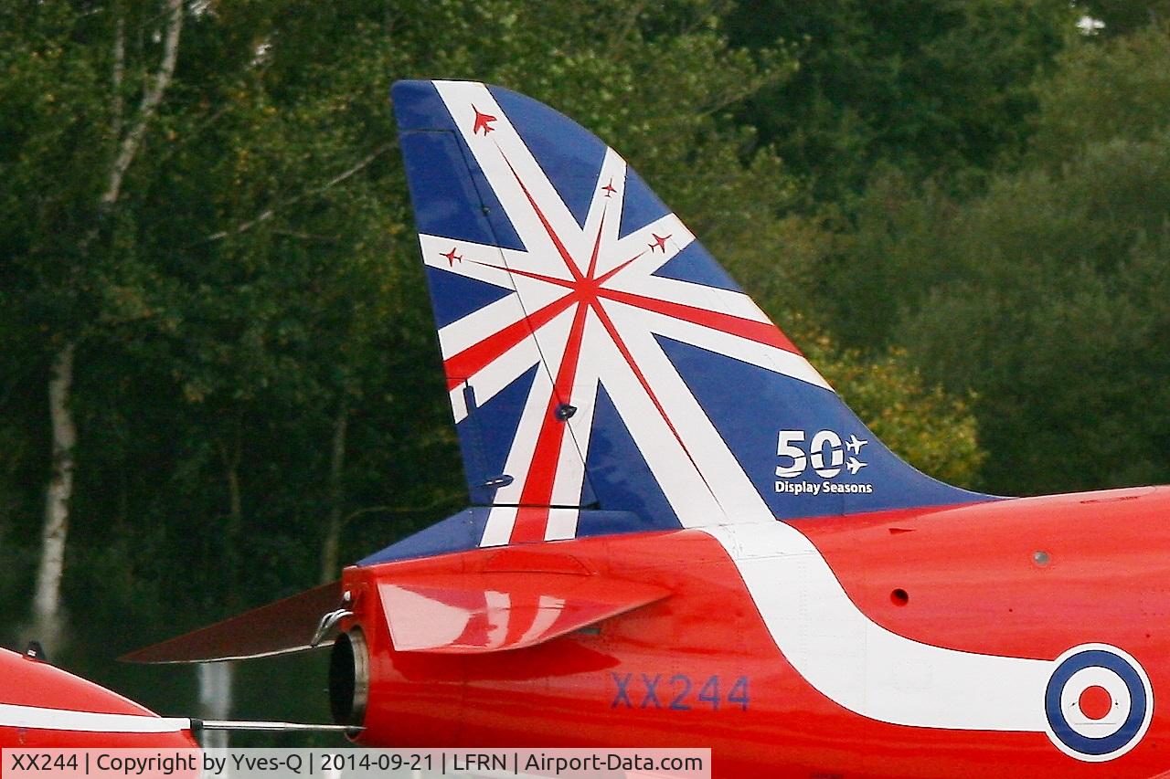XX244, 1978 Hawker Siddeley Hawk T.1 C/N 080/312080, Royal Air Force Red Arrows Hawker Siddeley Hawk T.1, Tail close up view, Rennes-St Jacques airport (LFRN-RNS) Air show 2014