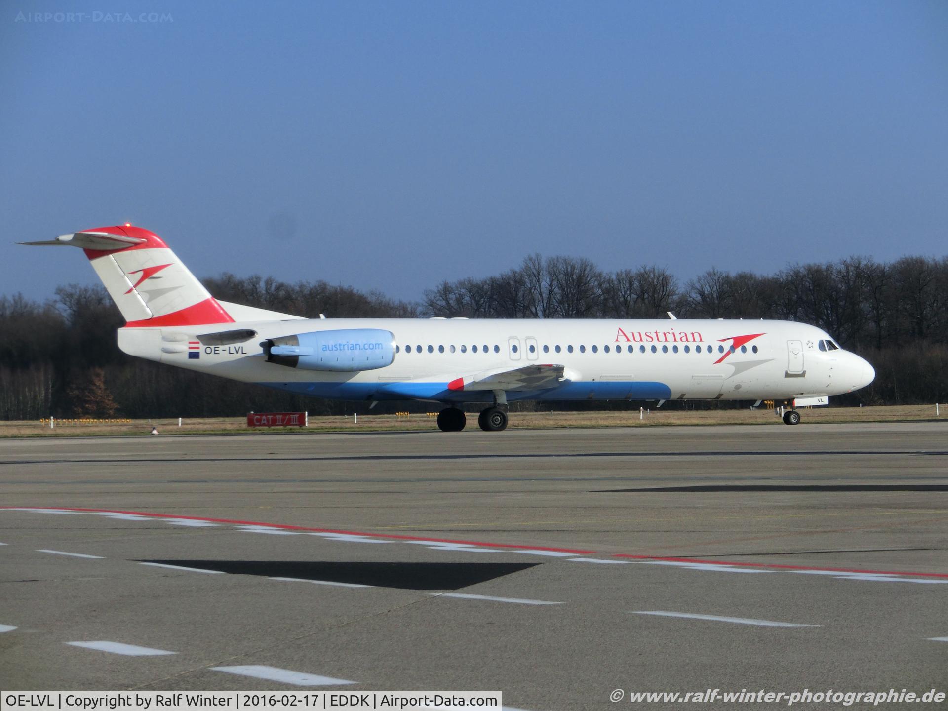 OE-LVL, 1992 Fokker 100 (F-28-0100) C/N 11404, Fokker 100 F28-0100 - VO TYR Austrian Arrows 'Odessa' - 11404 - OE-LVL - 17.02.2016 - CGN