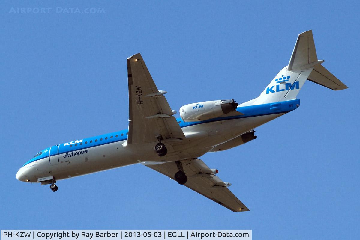 PH-KZW, 1995 Fokker 70 (F-28-0070) C/N 11558, PH-KZW   Fokker F-70 [11558] (KLM cityhopper) Home~G 03/05/2013. On approach 27R. Since broken up.
