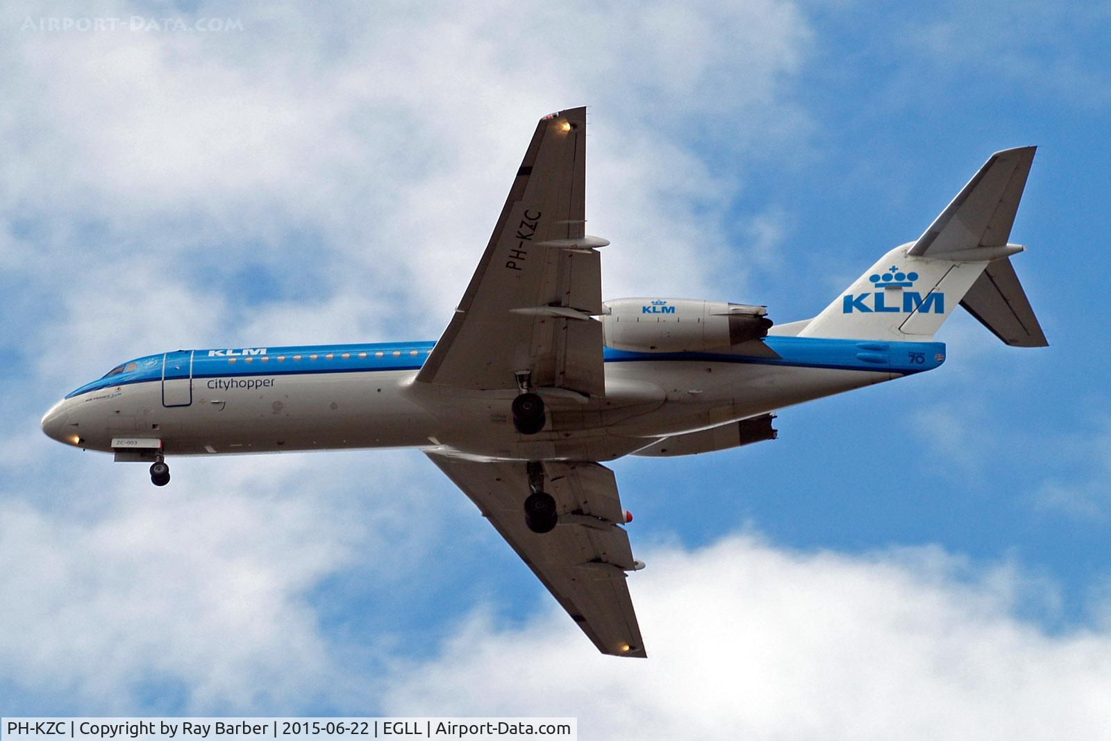 PH-KZC, 1996 Fokker 70 (F-28-0070) C/N 11566, PH-KZC   Fokker F-70 [11566] (KLM cityhopper) Home~G 22/06/2015. Seen here with a white nose cone.