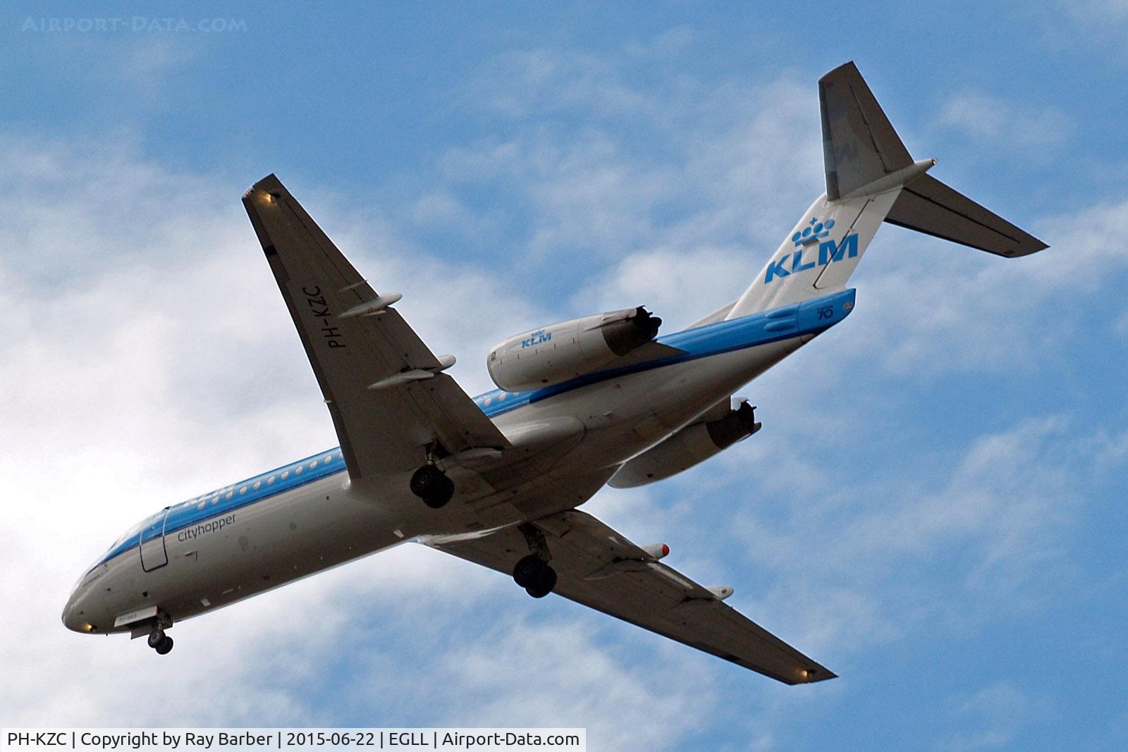 PH-KZC, 1996 Fokker 70 (F-28-0070) C/N 11566, PH-KZC   Fokker F-70 [11566] (KLM cityhopper) Home~G 22/06/2015. Seen here with a white nose cone.