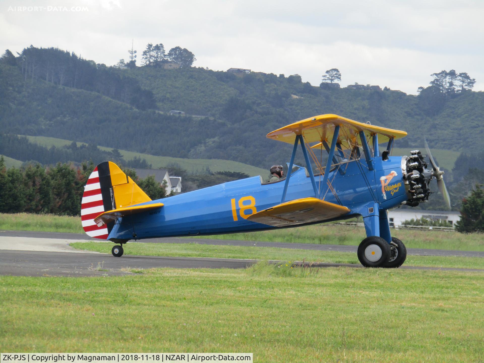 ZK-PJS, 1942 Boeing PT-17 Kaydet (A75N1) C/N 75-4245, still wearing its former US reggie - N245TF