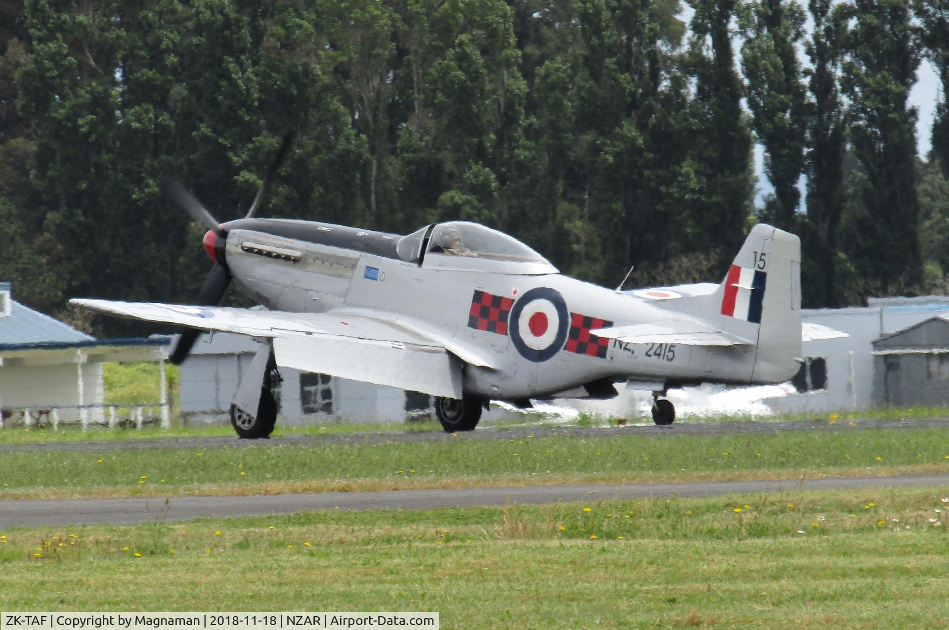 ZK-TAF, North American P-51D Mustang C/N 122-41369, landing after display at open day