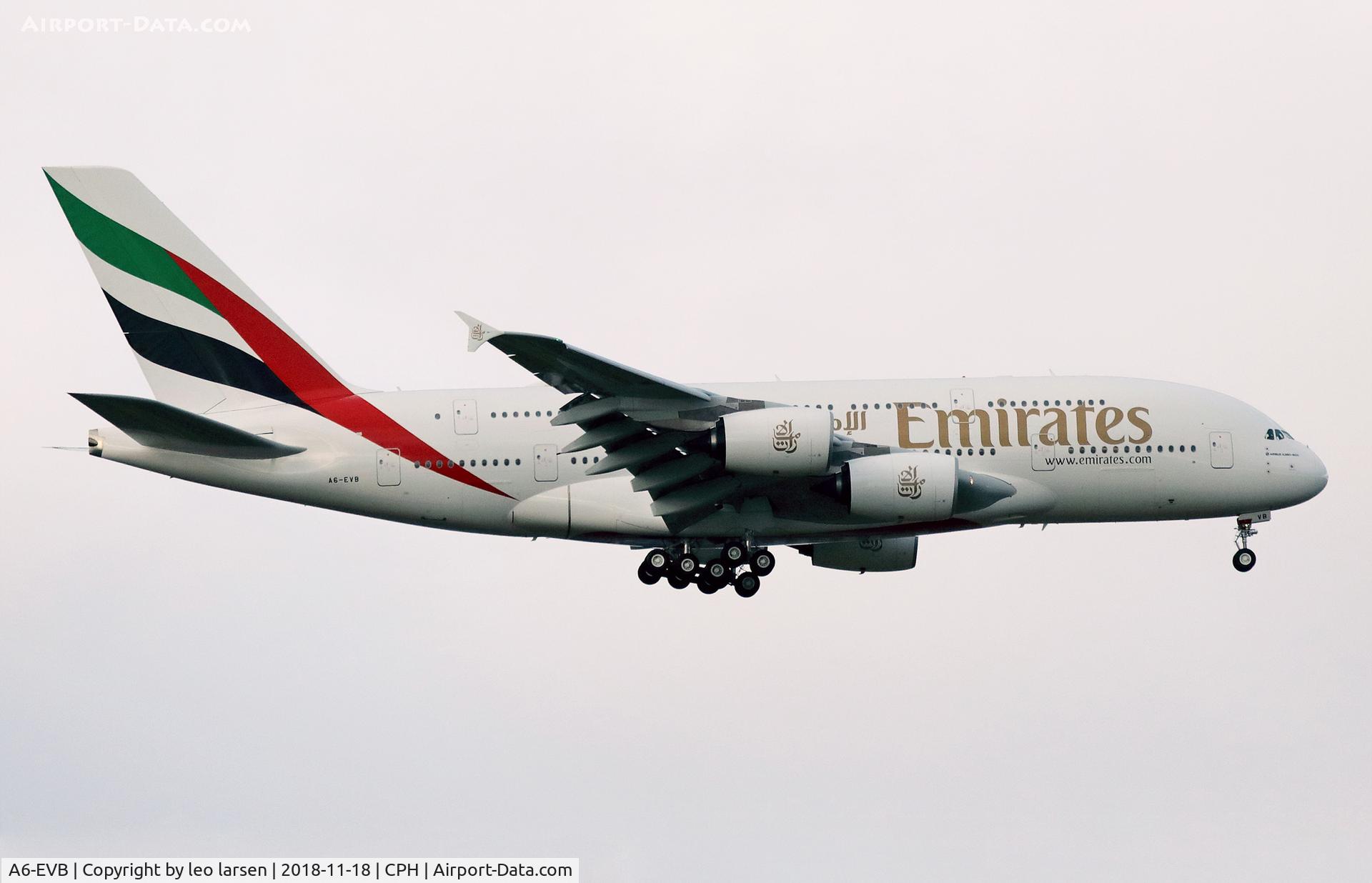 A6-EVB, 2014 Airbus A380-842 C/N 162, Copenhagen 18.11.2018. On its first revenue flight.