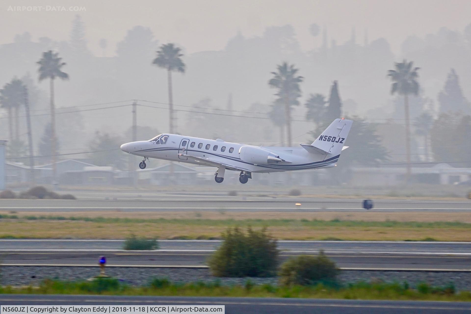N560JZ, 1990 Cessna 560 Citation Ultra C/N 560-0017, Smoke from Paradise fire. Buchanan Field Concord California 2018.