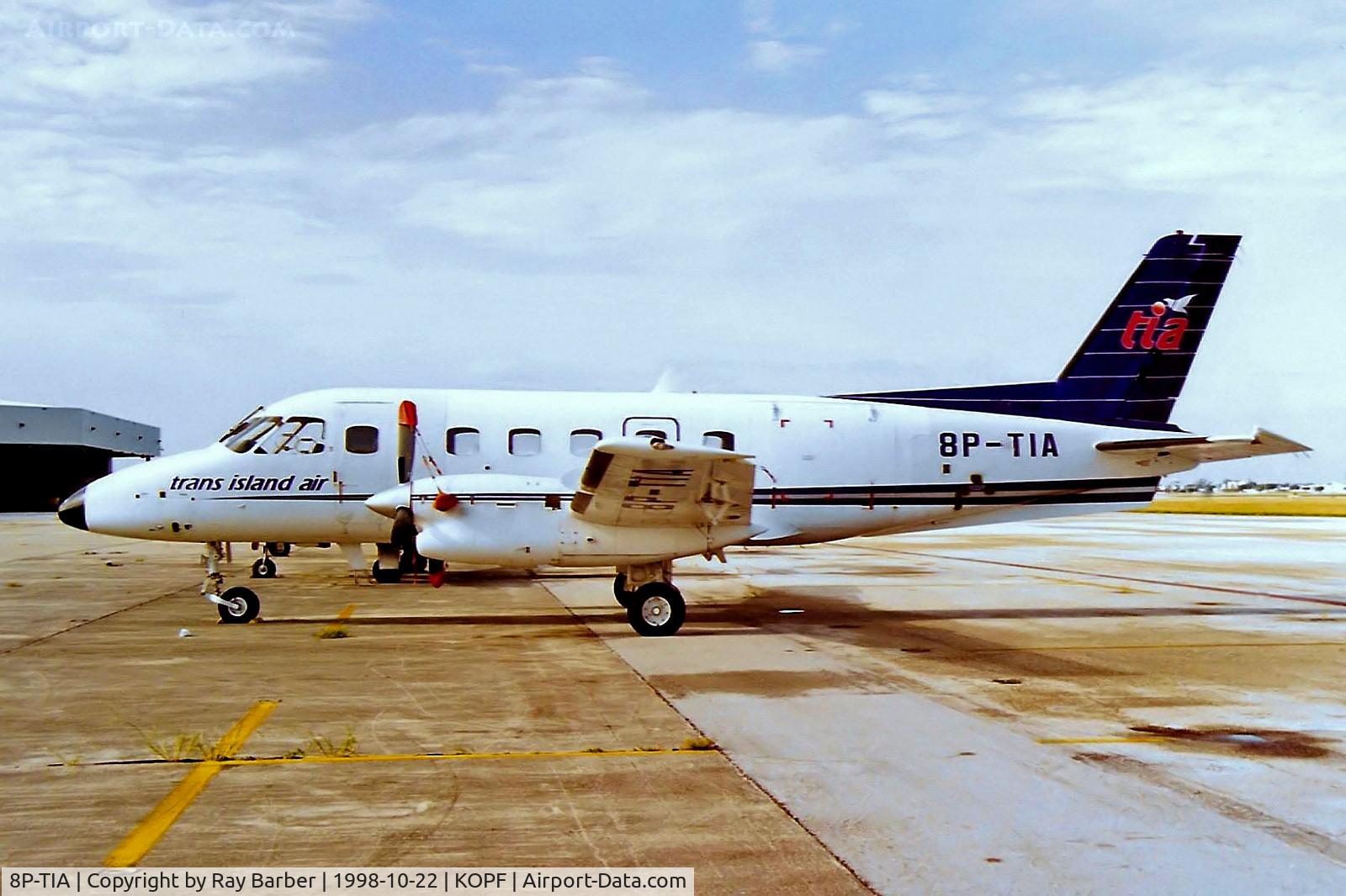 8P-TIA, 1980 Embraer EMB-110P1 Bandeirante C/N 110311, 8P-TIA   Embraer Emb-110P1 Bandeirante [110311] (Trans Island Air) Miami-Opa Locka~N 22/10/1998