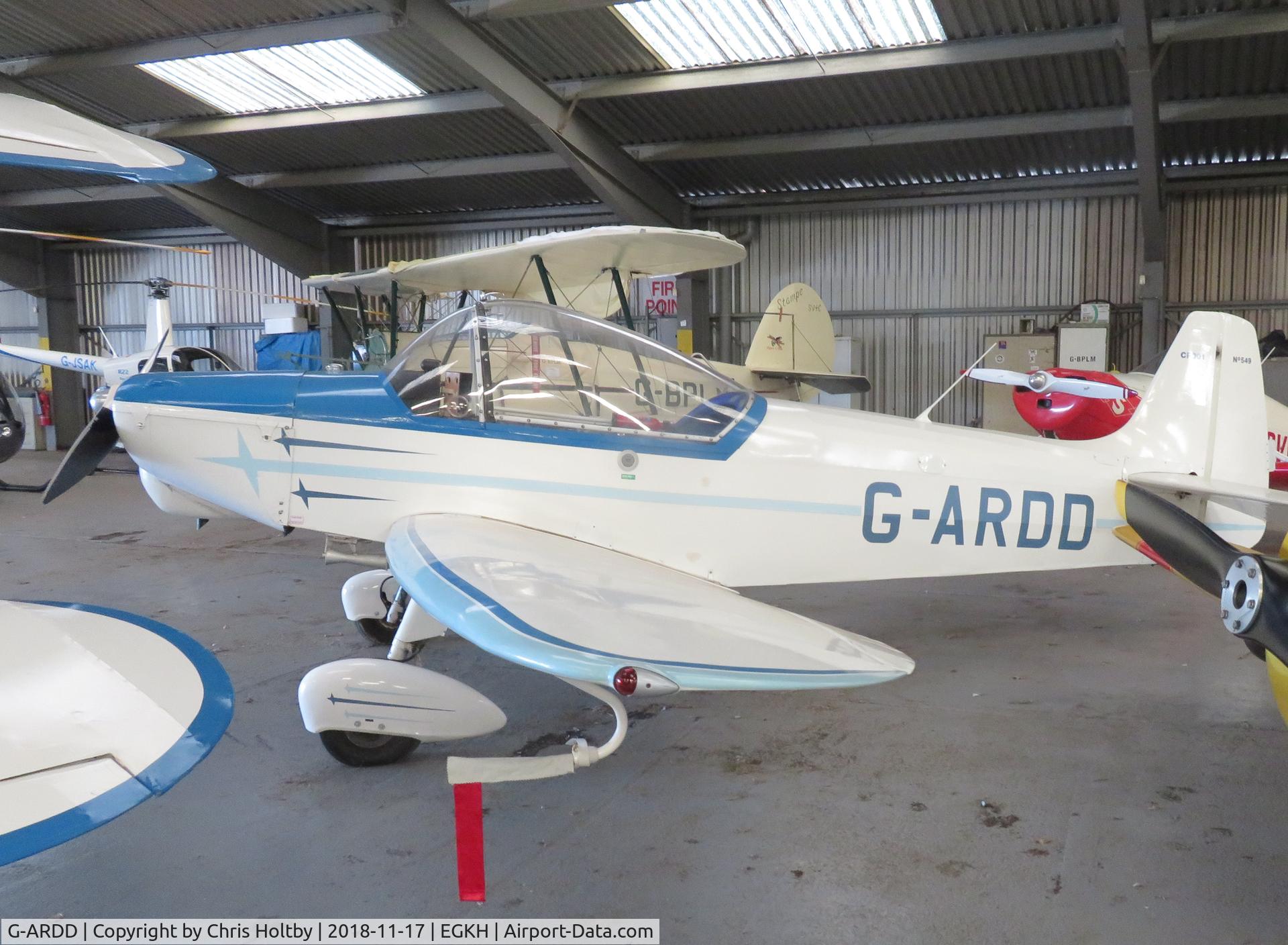 G-ARDD, 1960 Scintex CP-301-C1 Emeraude C/N 549, Parked in hangar at Headcorn.