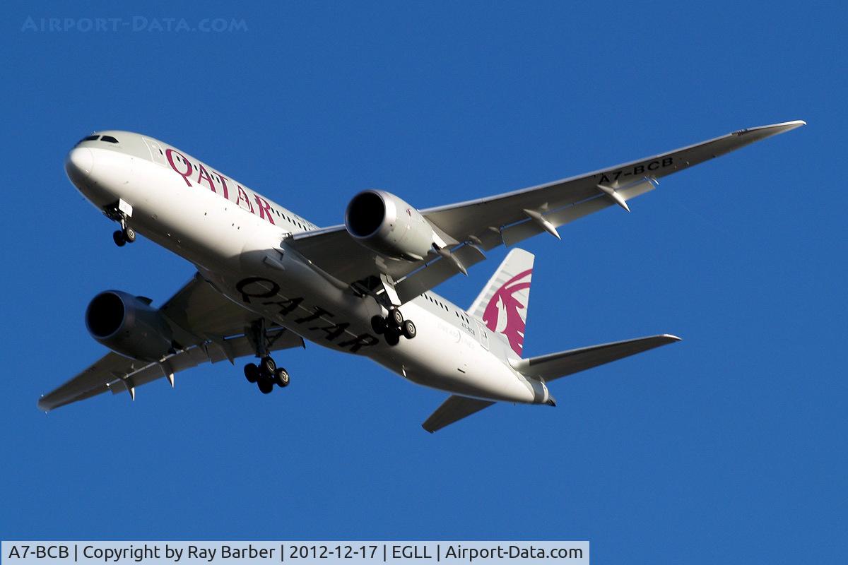 A7-BCB, 2012 Boeing 787-8 Dreamliner Dreamliner C/N 38320, A7-BCB   Boeing 787-8 Dreamliner [38320] (Qatar Airways) Home~G 17/12/2012. On approach 27R