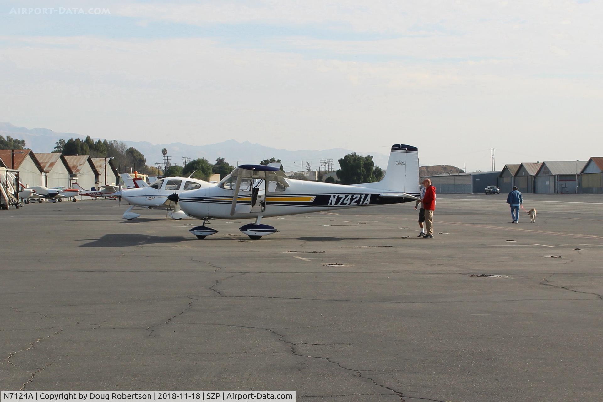 N7124A, 1956 Cessna 172 C/N 29224, 1956 Cessna 172, Continental O-300 145 Hp, on Transient Ramp. First year of production-not a Skyhawk.