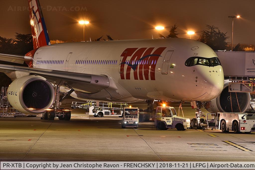 PR-XTB, 2016 Airbus A350-941 C/N 027, LA8101 Paris CDG to Sao Paulo (GRU) at terminal T1