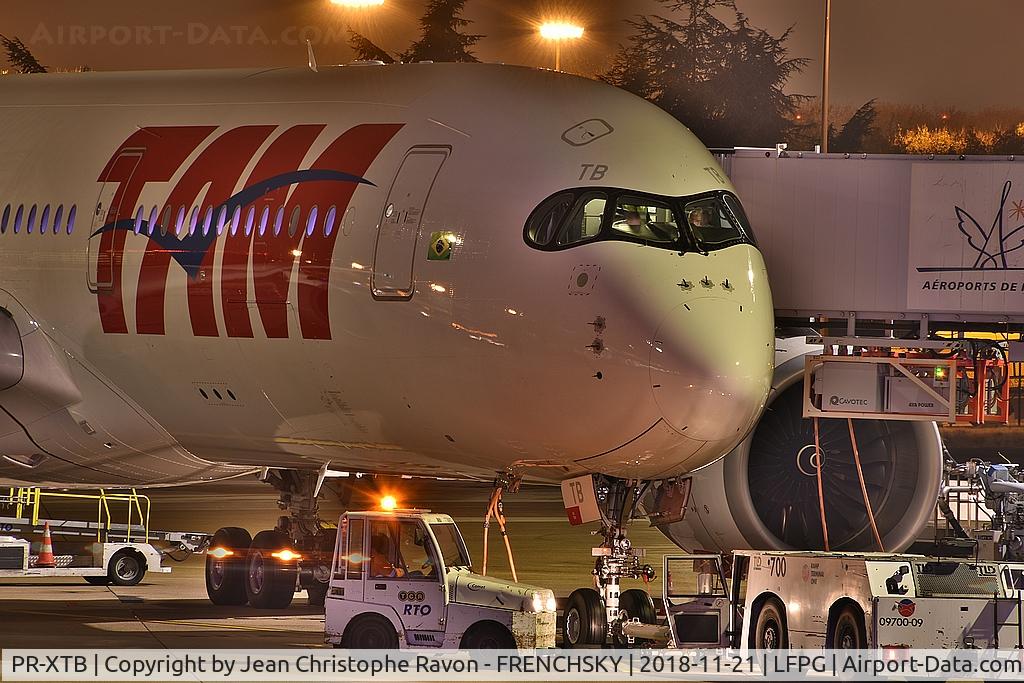 PR-XTB, 2016 Airbus A350-941 C/N 027, LA8101 Paris CDG to Sao Paulo (GRU) at terminal T1