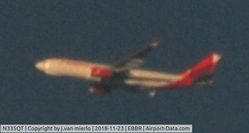 N335QT, 2014 Airbus A330-243F C/N 1534, Climbing out of Brussels and passing N of Ghent, Belgium
