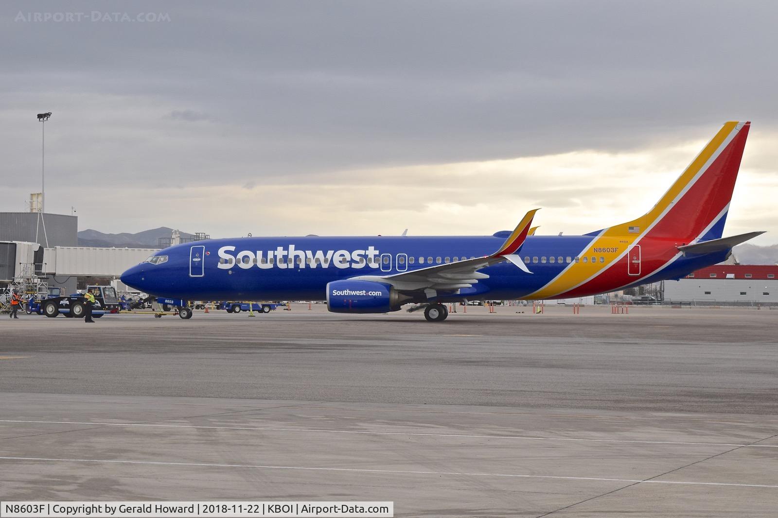 N8603F, 2012 Boeing 737-8H4 C/N 38875, Push back from the gate.