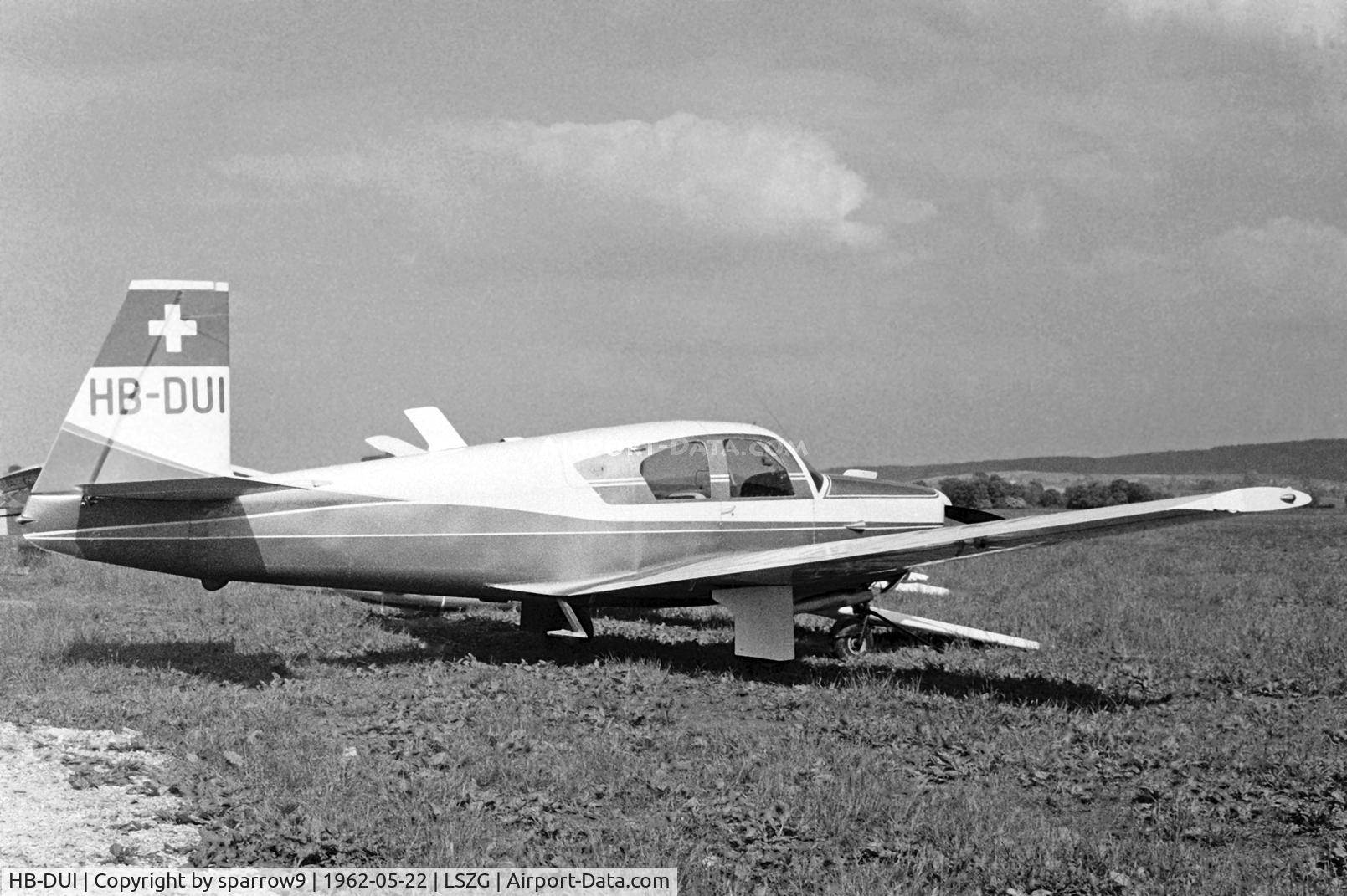 HB-DUI, 1959 Mooney M20A C/N 1422, At Grenchen airport. It was damaged in a mid-air-collision 1981-04-05, nobody was hurt! Scanned from a b+w negative.