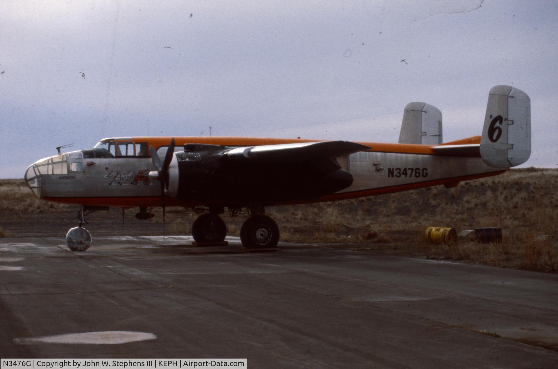 N3476G, 1944 North American B-25J Mitchell C/N 108-33257, B-25 Mitchell holding short @ Ephrata, Washington, circa 1985