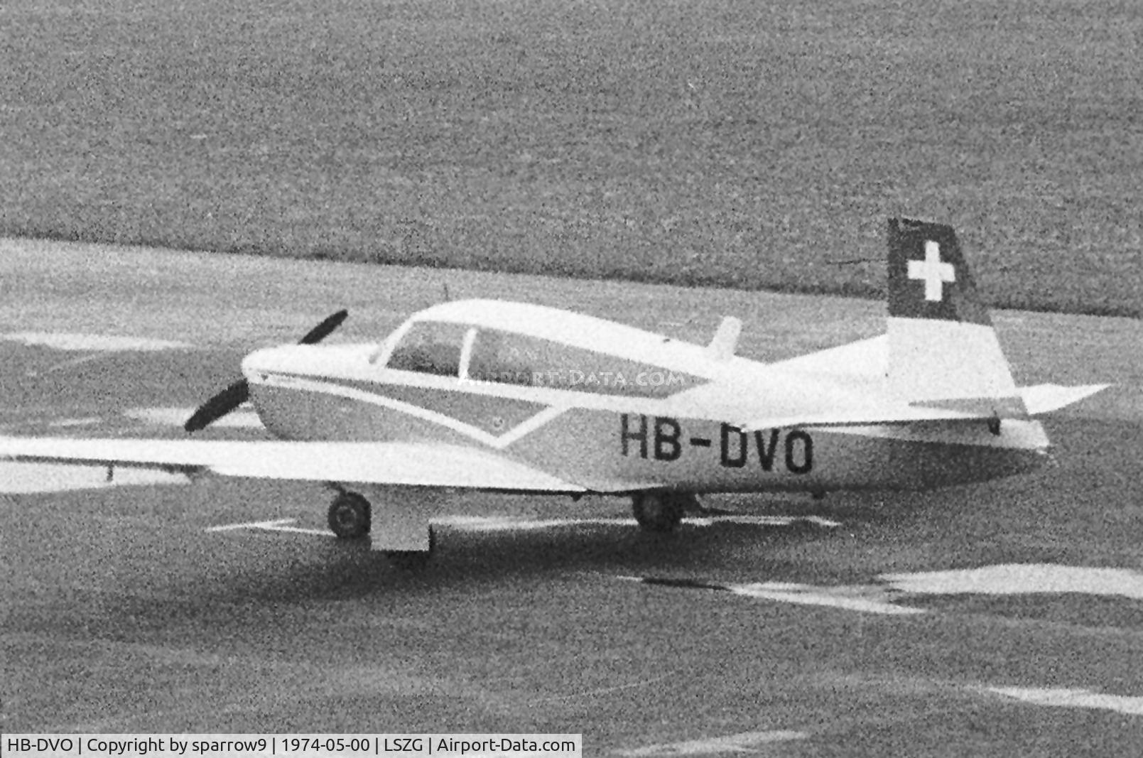 HB-DVO, 1965 Mooney M20E C/N 696, At Grenchen. Scanned from a b+w-negative, cropped.