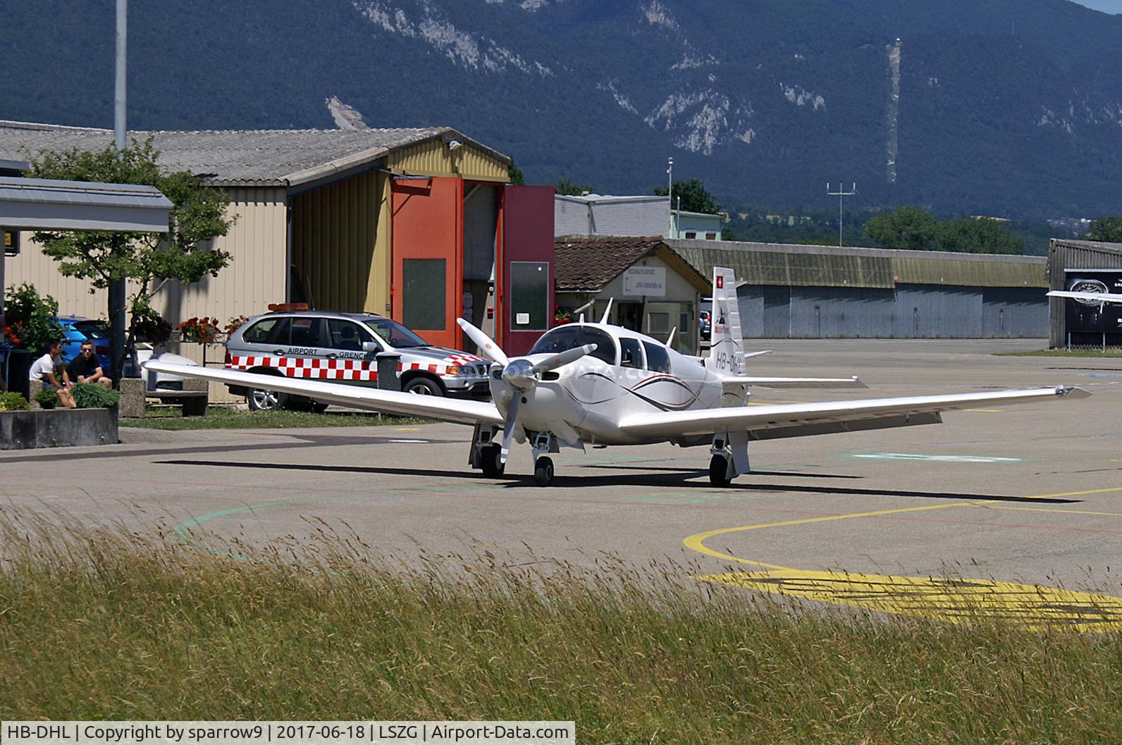 HB-DHL, 1988 Mooney M20J 201 C/N 24-1685, Parked at Grenchen.