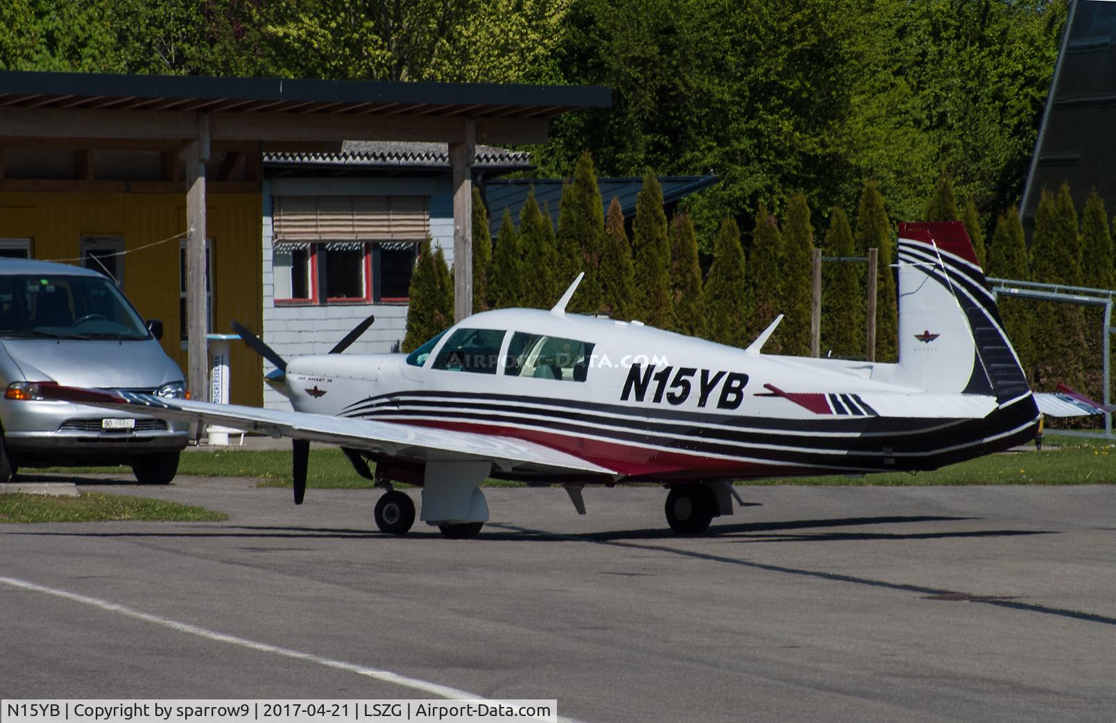 N15YB, 1980 Mooney M20K-231 Turbo C/N 25-0399, In front of its hangar at Grenchen. Cx 2019-11-20