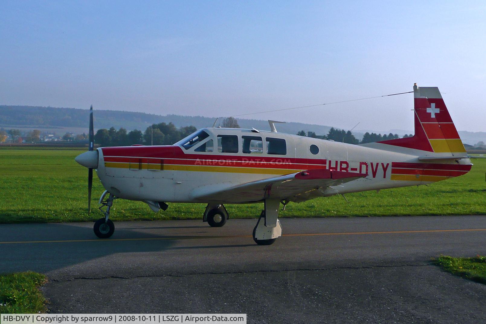 HB-DVY, 1969 Mooney M22 Mustang C/N 690004, At Grenchen. An autumn-evening on taxiway Delta.