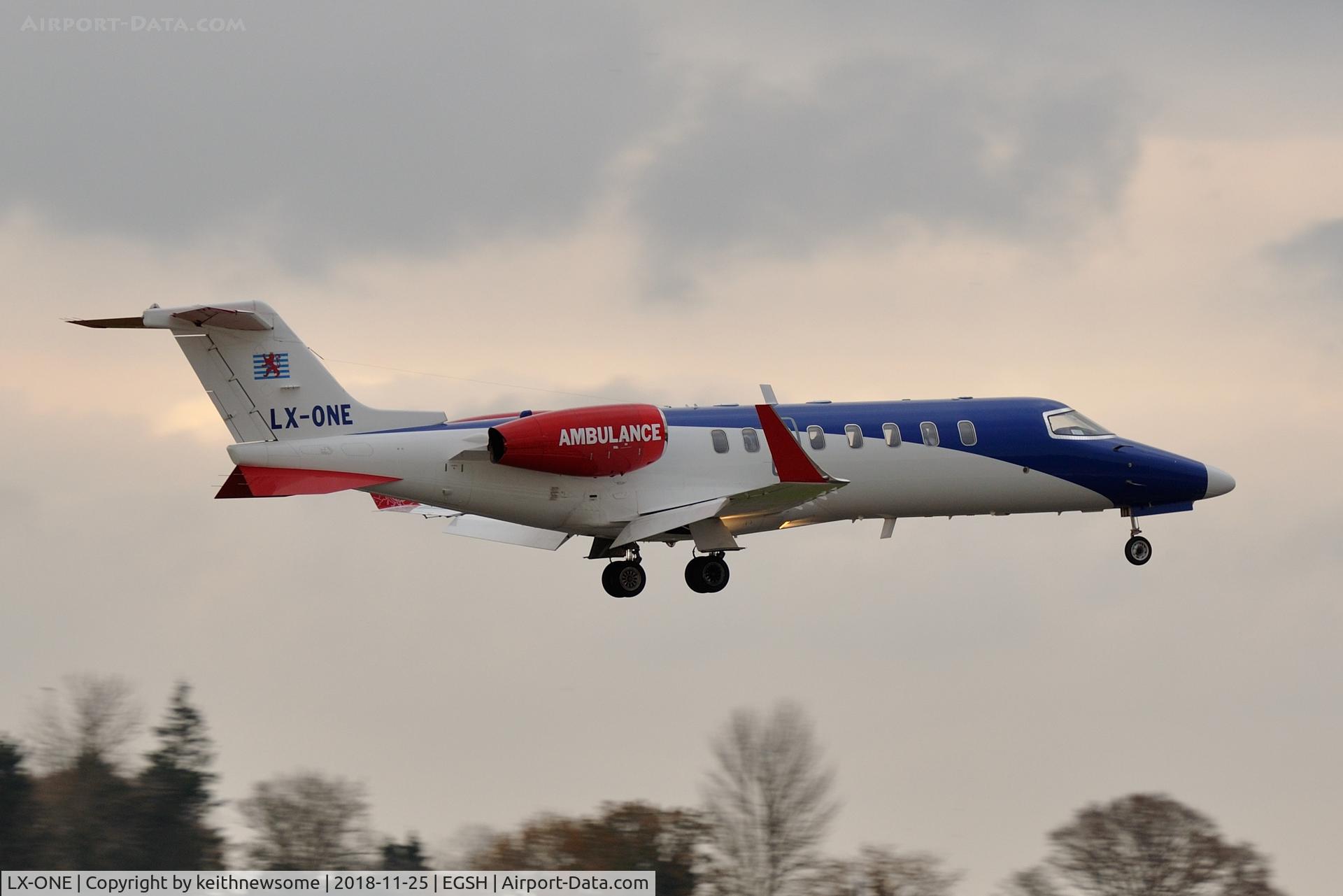 LX-ONE, 2007 Learjet 45 C/N 45-342, Landing onto runway 09.