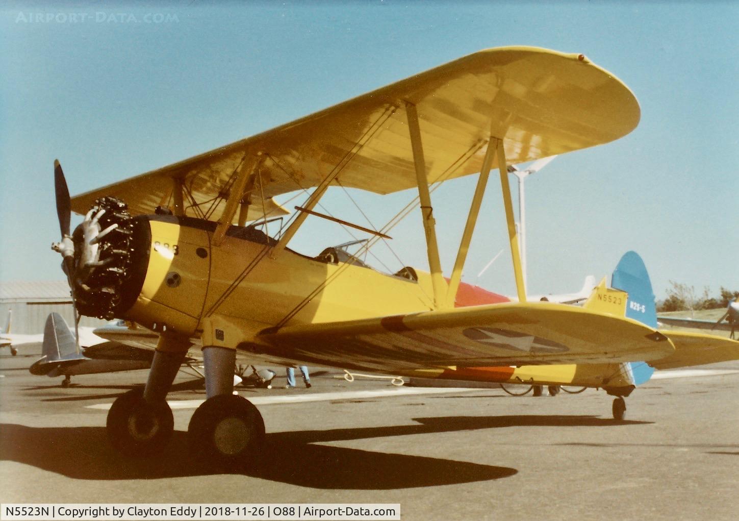 N5523N, 1943 Boeing E75 C/N 75-8327, Old Rio Vista Airport California 1981