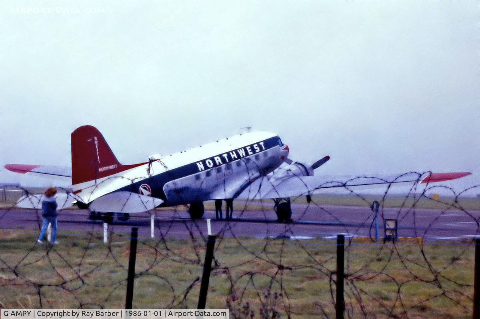 G-AMPY, 1944 Douglas C-47B-15-DK Dakota 4 C/N 26569, G-AMPY   Douglas DC-3C-47B-15-DK [15124/26569] (Air Atlantique) (Place unknown) @1986