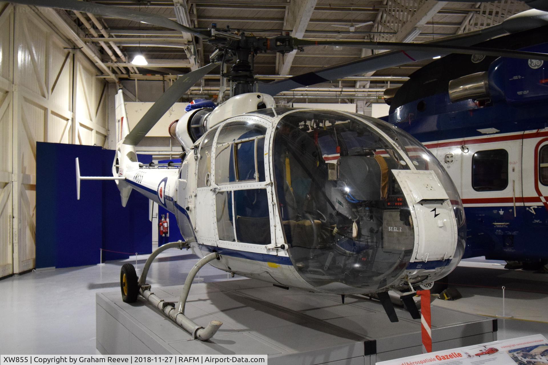 XW855, 1973 Westland SA-341D Gazelle HT3 C/N WA1050, On display at the RAF Museum, Hendon.
