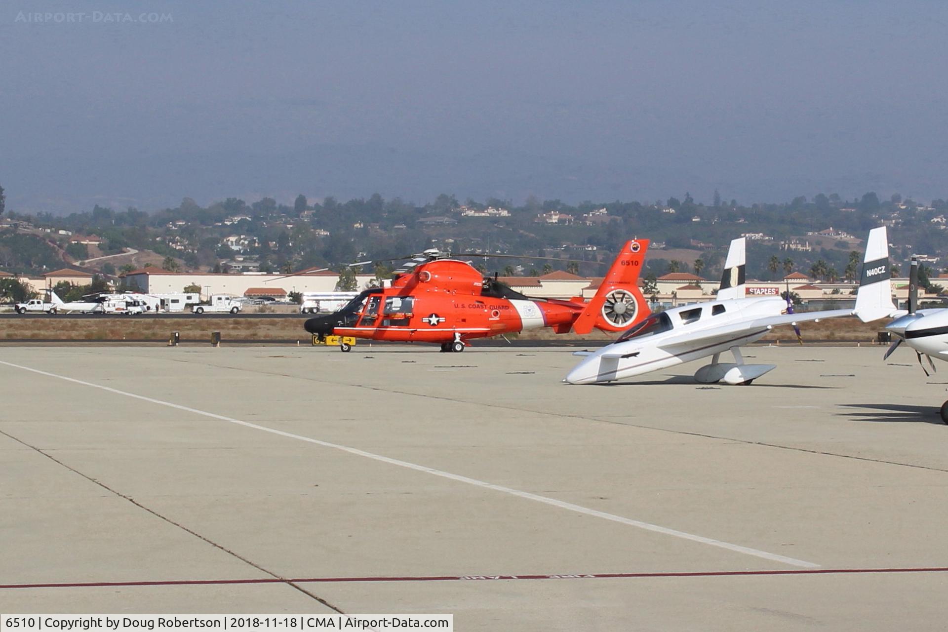 6510, Aerospatiale MH-65C Dolphin C/N 6105, USCG Search & Rescue Helicopter 6510, Aerospatiale HH-65A DOLPHIN, Lycoming LTS101-750B-2 Turboshaft, 690 sHp, based Hawthorne, CA. on CMA transient ramp