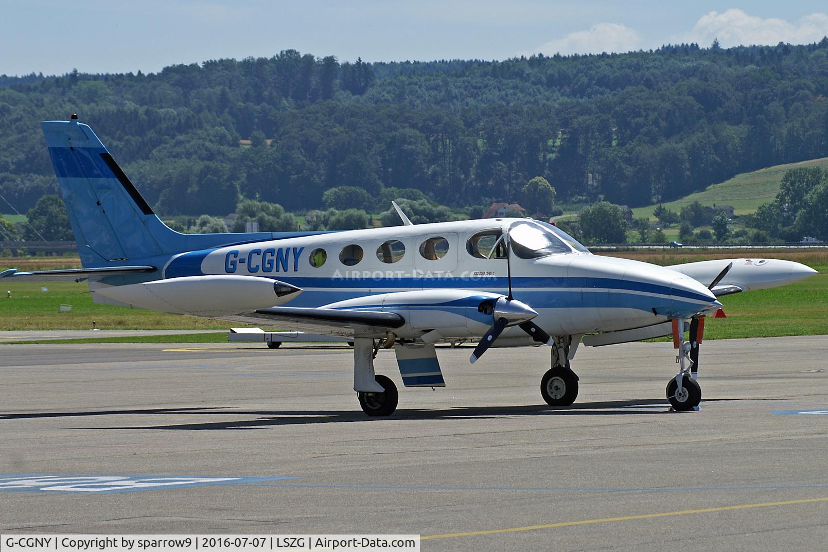 G-CGNY, 1979 Cessna 340A C/N 340A-0948, At Grenchen airport. Deregistered 2018-06-22 and reregistered HB-LMN 2018-09-03