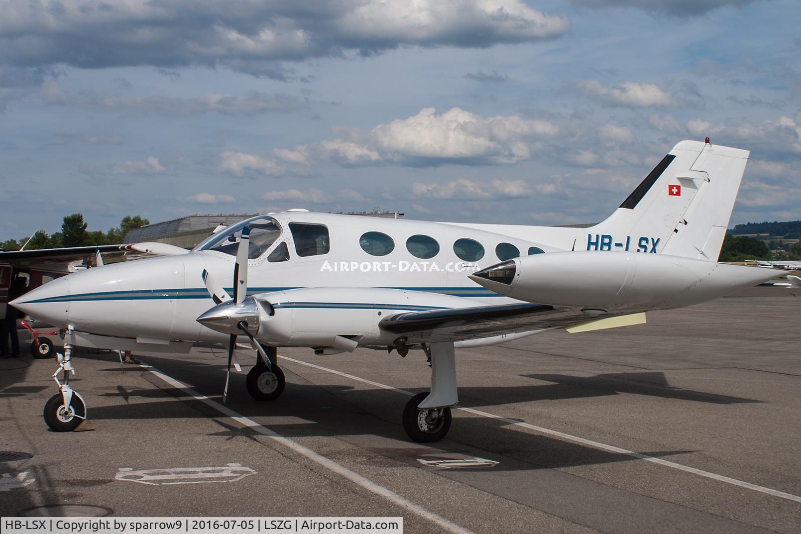 HB-LSX, 1973 Cessna 414 Chancellor C/N 414-0360, In front of maintenance hangar, Grenchen airport.