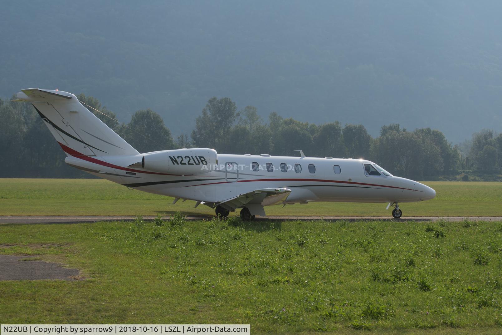 N22UB, 2014 Cessna 525C CitationJet CJ4 C/N 525C-0182, At Locarno-Magadino airfield, civil side.