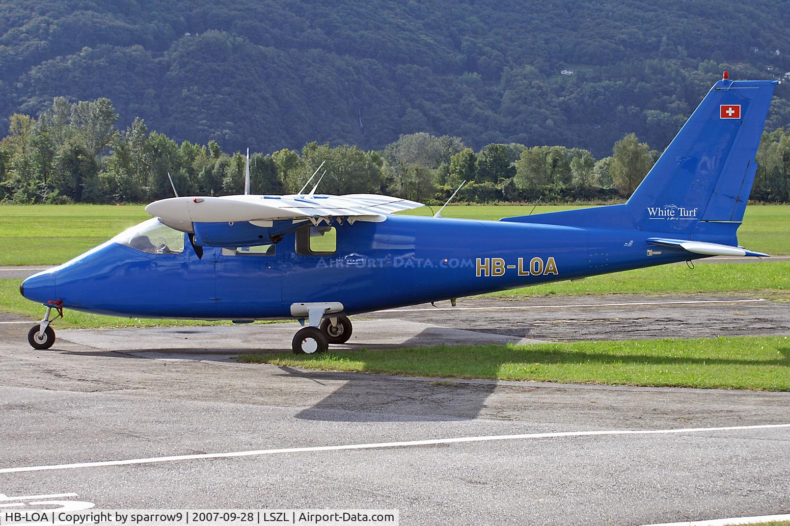 HB-LOA, 1975 Partenavia P-68B C/N 35, At Locarno-Magadino airport, civil section.