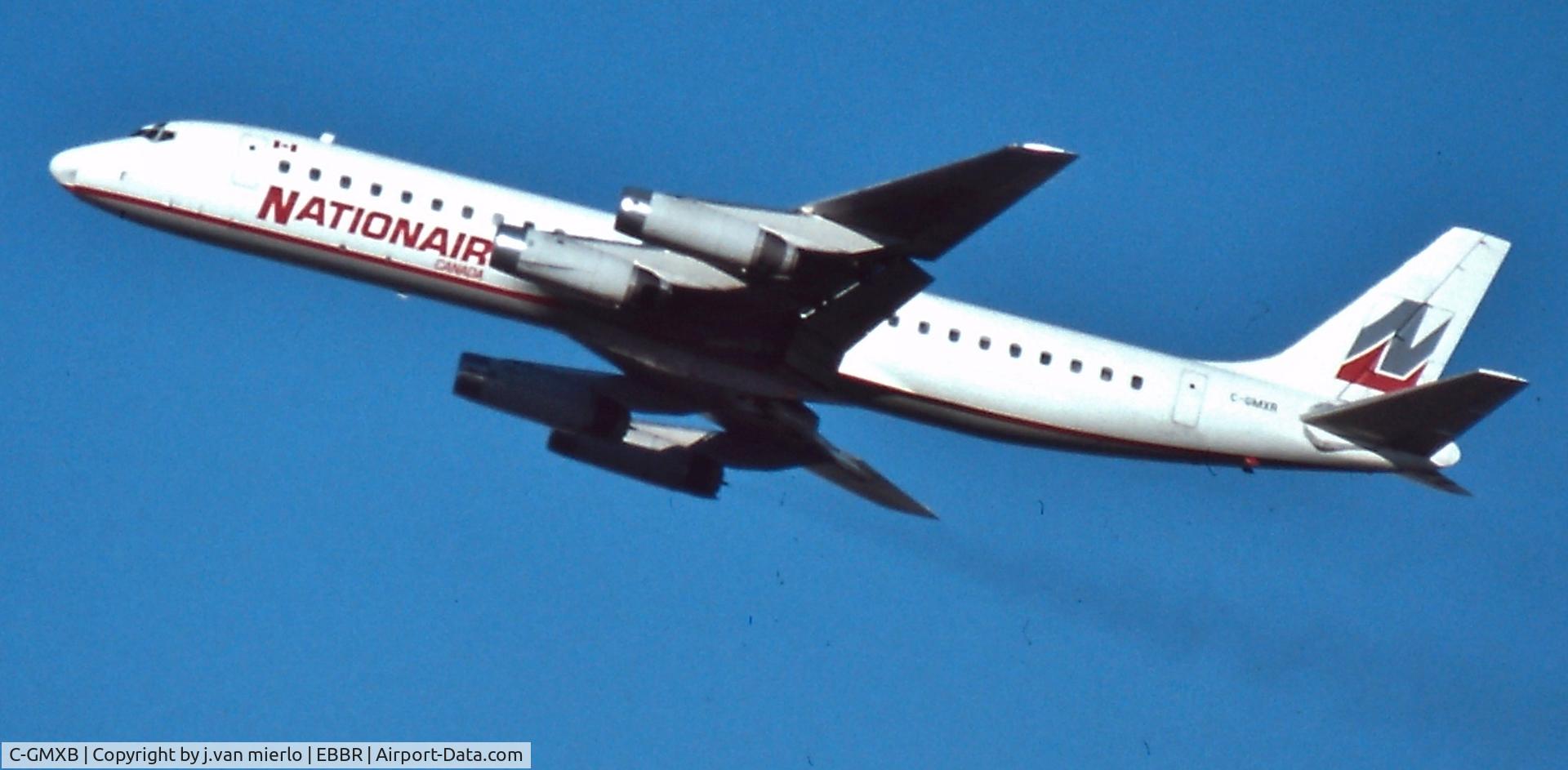 C-GMXB, 1968 Douglas DC-8-61 C/N 45943, Climbing away from rwy 25R EBBR'90s