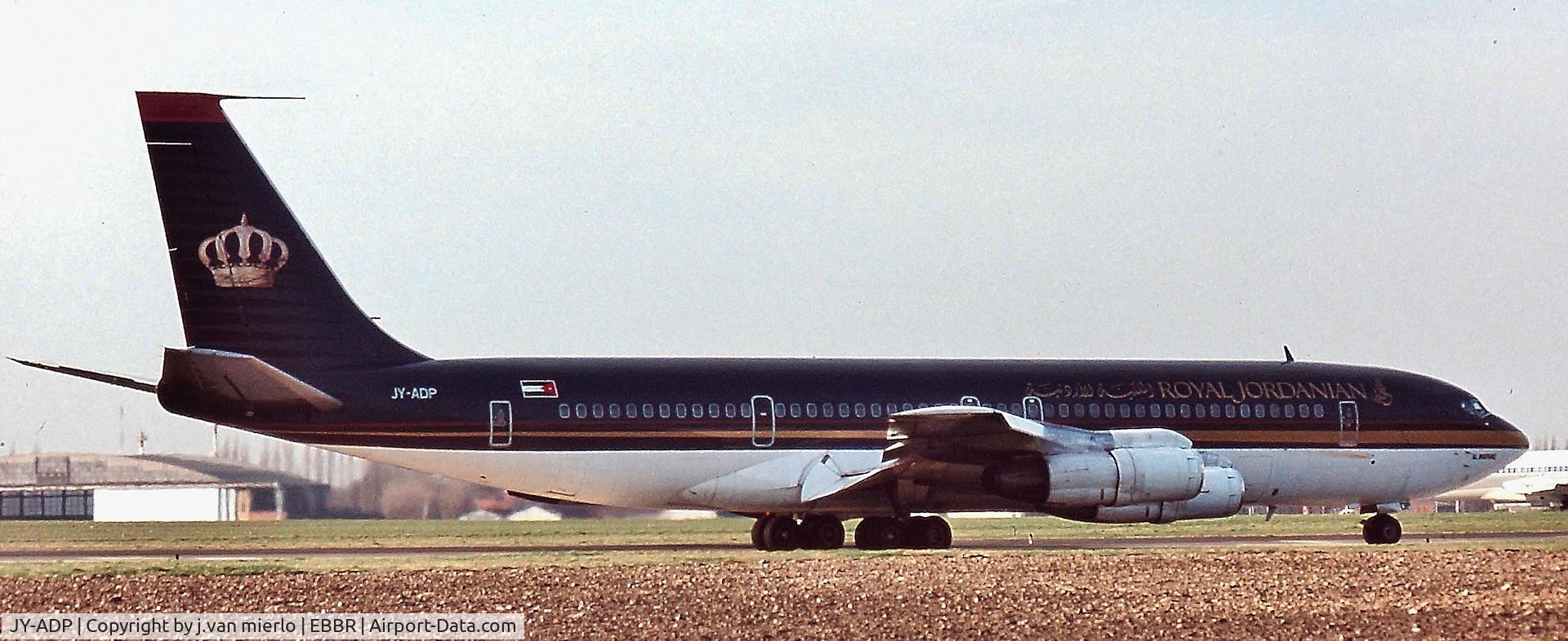 JY-ADP, 1971 Boeing 707-3D3C C/N 20495, Taxiing Brussels direction 25R for t/o '90s