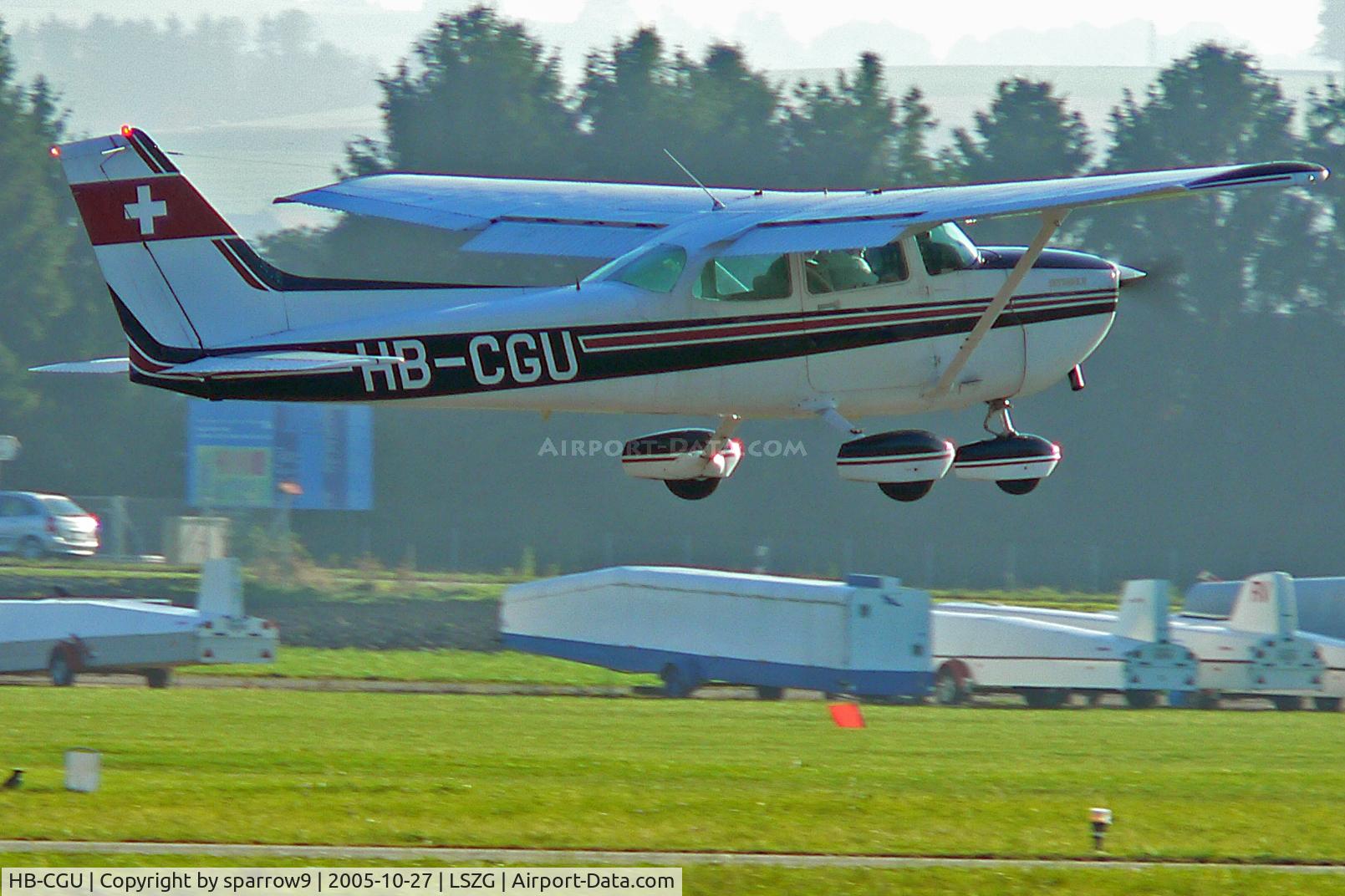 HB-CGU, 1982 Reims F172P C/N 2194, Departing to the west from Grenchen airport. HB-registered from 1983-02-10 until 2015-02-13 and from 2015-06-08 until 2016-02-17.