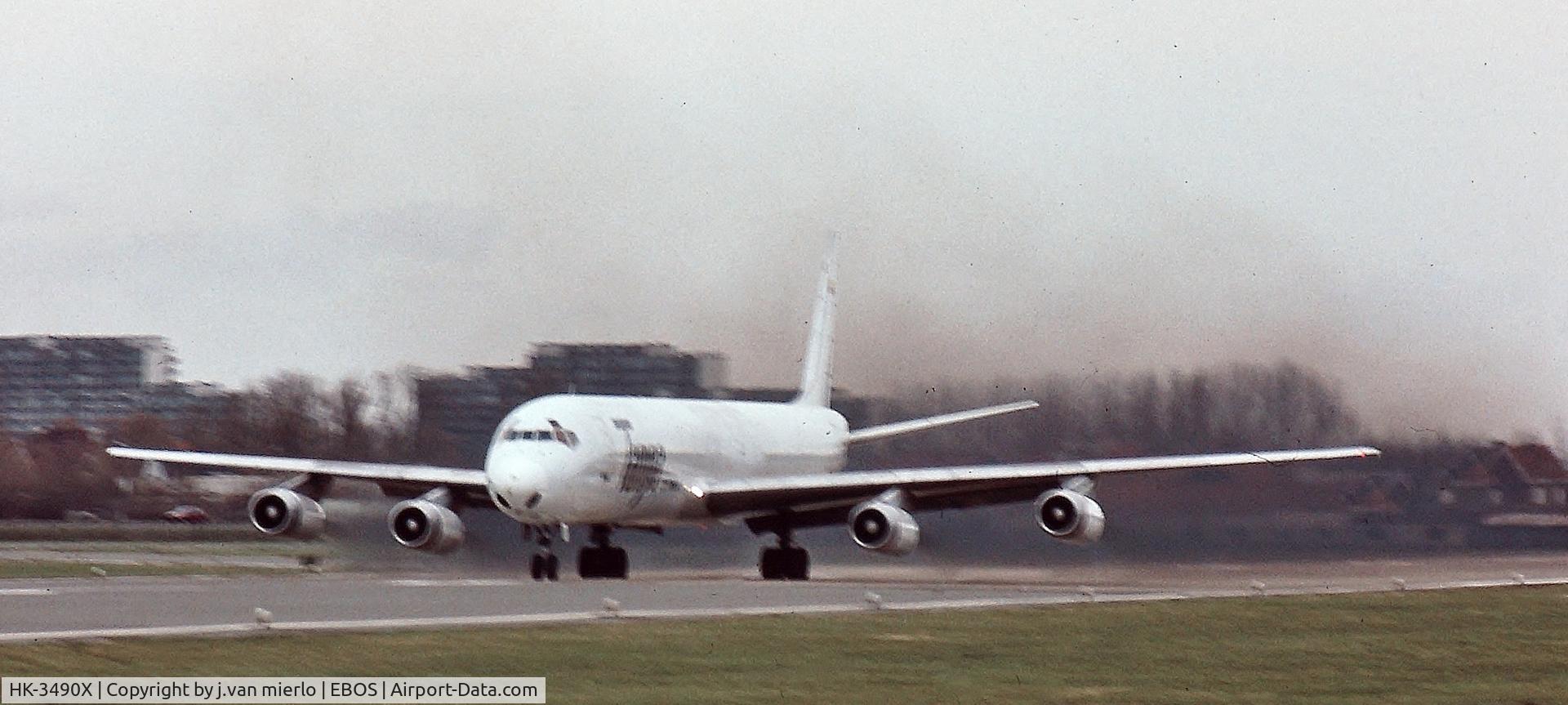 HK-3490X, 1969 Douglas DC-8-63 C/N 46041, Blasting t/o Oostend, Belgium '90