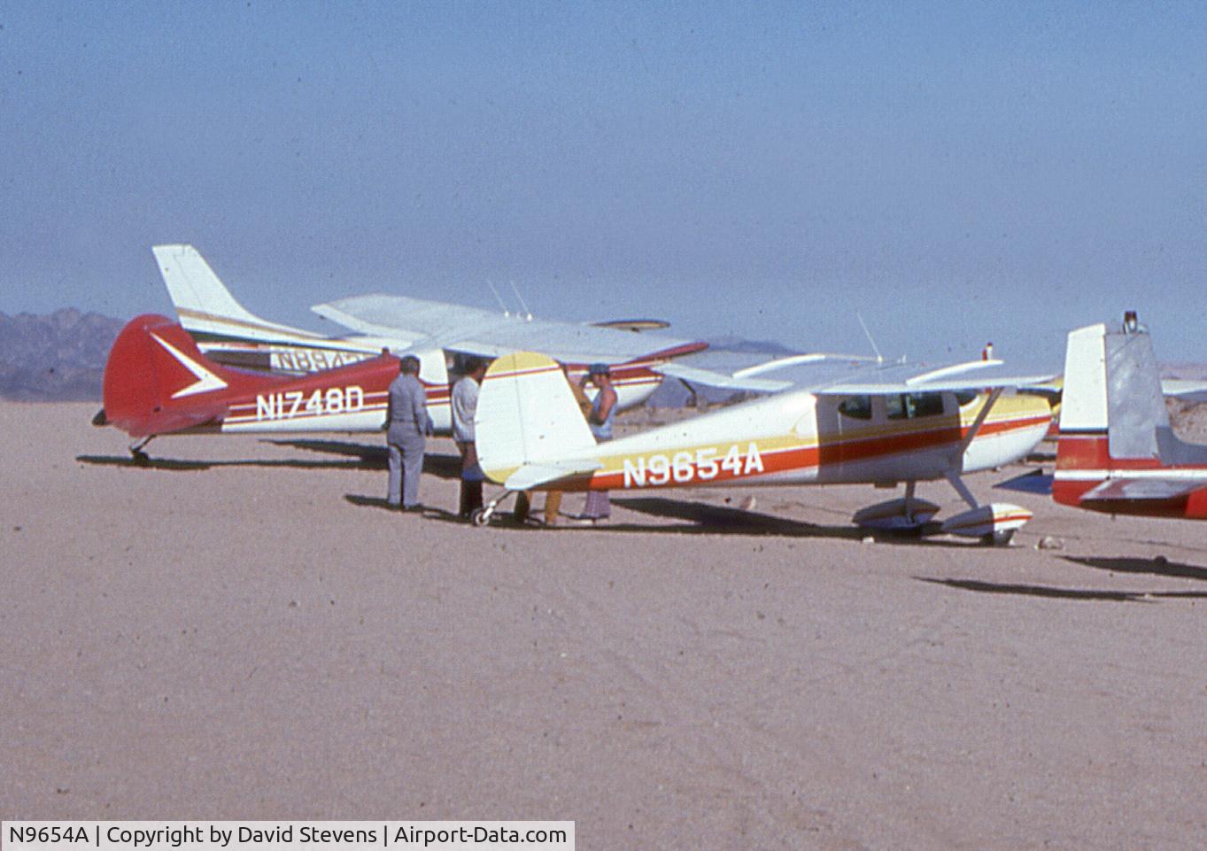 N9654A, 1950 Cessna 140A C/N 15375, Seen as part of a breakfast fly-in to Giant Rock, CA when there was a cafe and dirt strip there.
