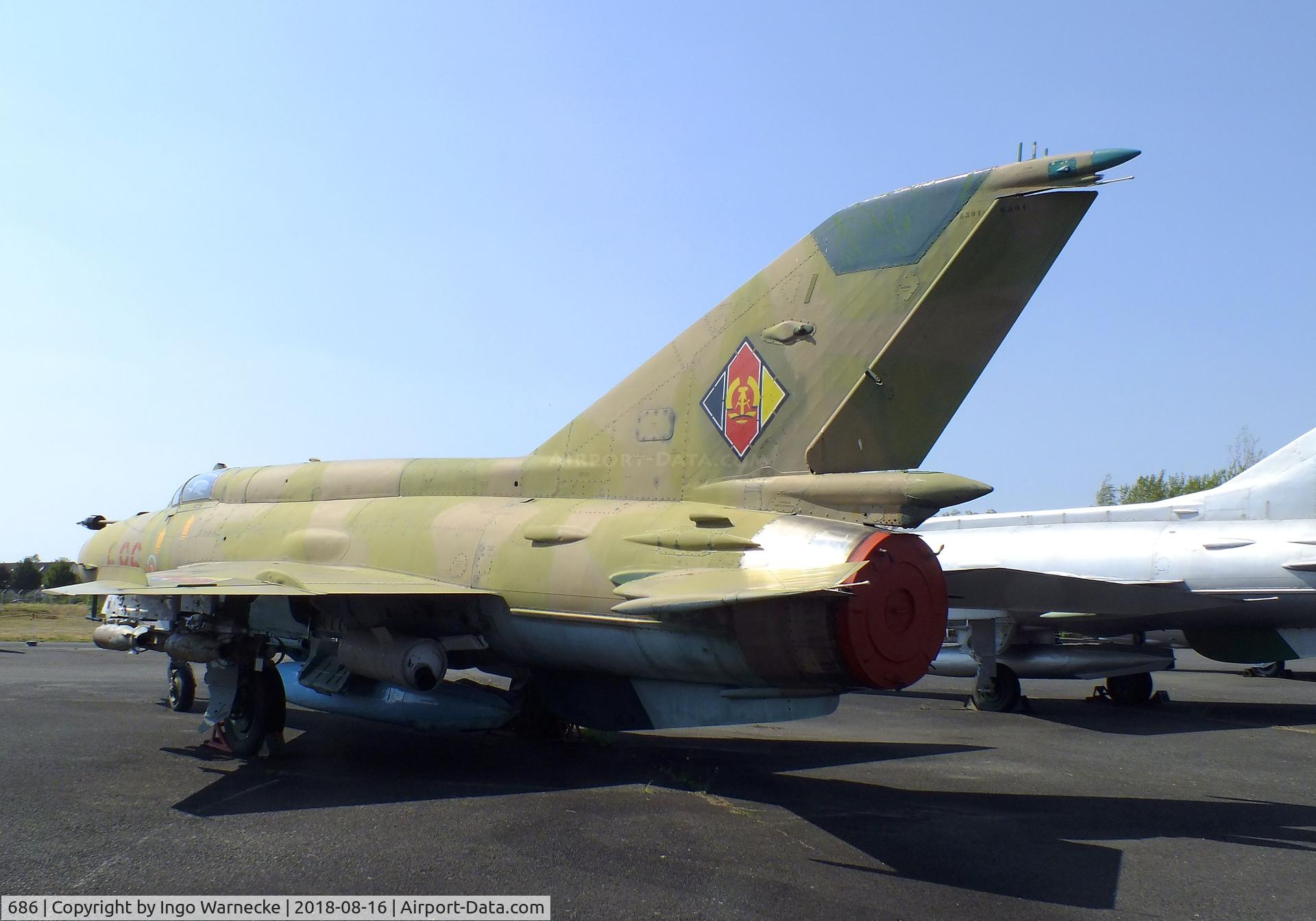 686, Mikoyan-Gurevich MiG-21MF C/N 6301, Mikoyan i Gurevich MiG-21MF FISHBED-J at the Luftwaffenmuseum (German Air Force museum), Berlin-Gatow