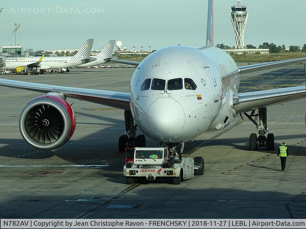 N782AV, 2014 Boeing 787-8 Dreamliner Dreamliner C/N 37504, Avianca AV19 pushback and departure to Bogota