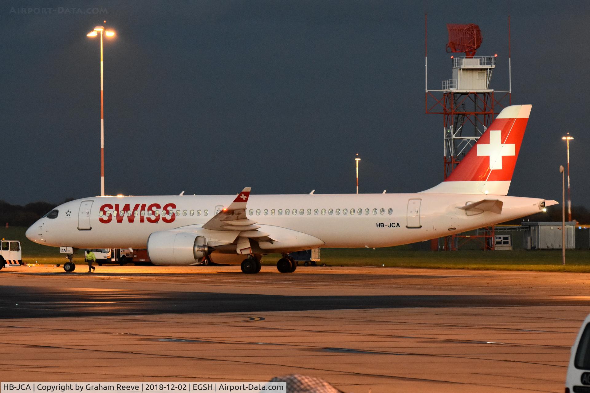 HB-JCA, 2017 Bombardier CSeries CS300 (BD-500-1A11) C/N 55010, Parked at Norwich.